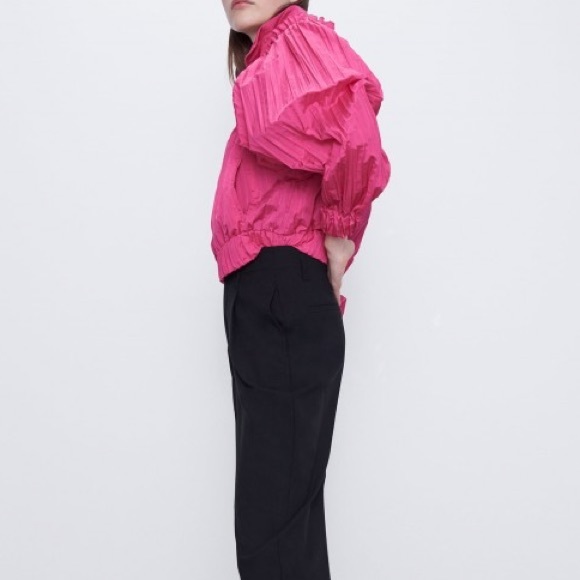 Zara pleated, ruffled jacket Fuchsia NWT - Picture 3 of 5